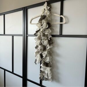 Y2K Sparkly Creme & Brown Ruffled Crochet Style Fashion Scarf Molly Roberts